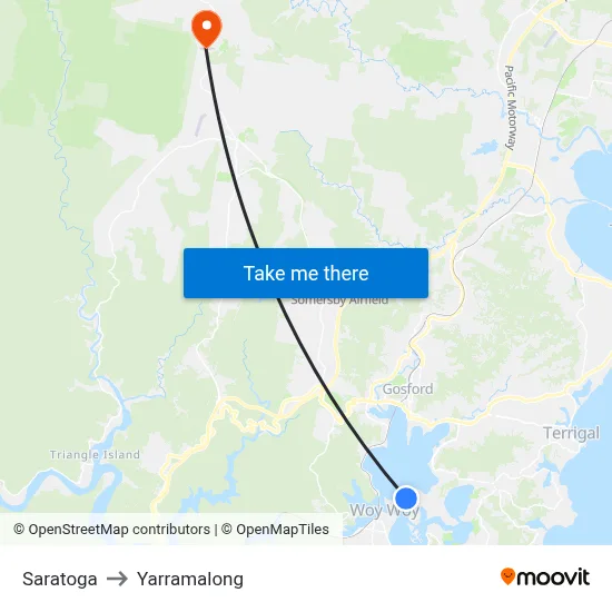 Saratoga to Yarramalong map