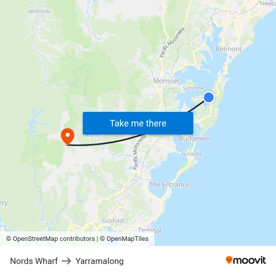 Nords Wharf to Yarramalong map