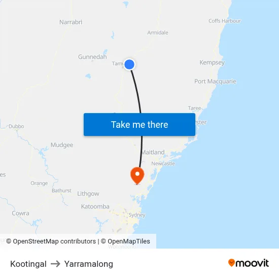 Kootingal to Yarramalong map