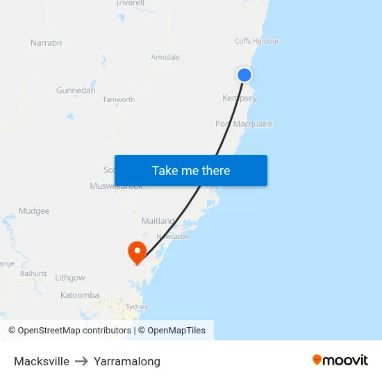 Macksville to Yarramalong map