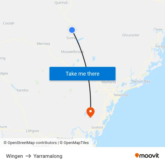 Wingen to Yarramalong map