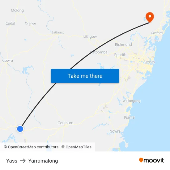 Yass to Yarramalong map