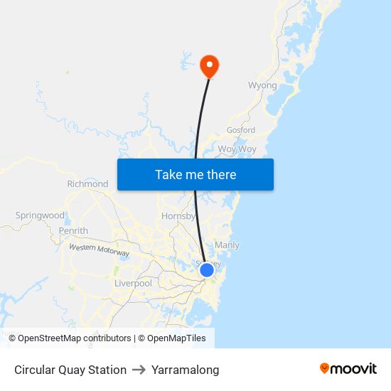 Circular Quay Station to Yarramalong map