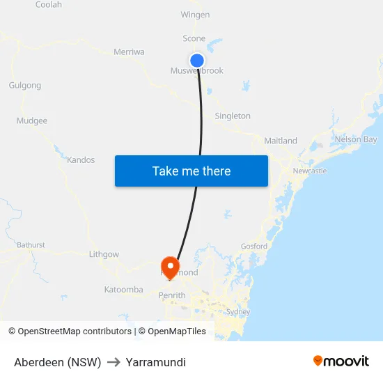 Aberdeen (NSW) to Yarramundi map
