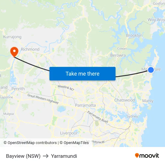 Bayview (NSW) to Yarramundi map