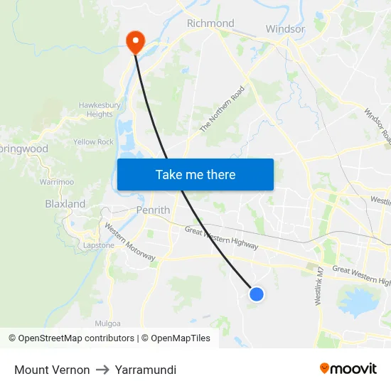 Mount Vernon to Yarramundi map