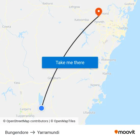Bungendore to Yarramundi map