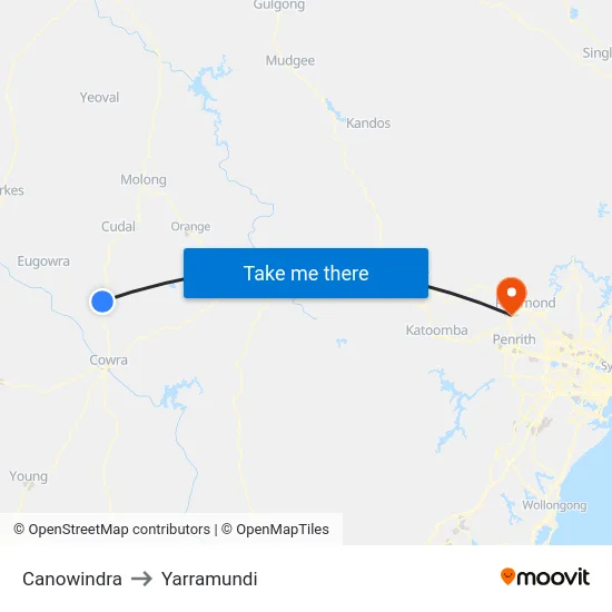 Canowindra to Yarramundi map