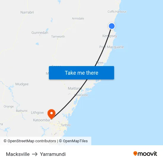 Macksville to Yarramundi map