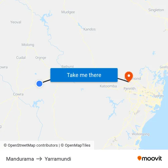 Mandurama to Yarramundi map