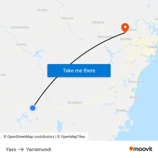 Yass to Yarramundi map