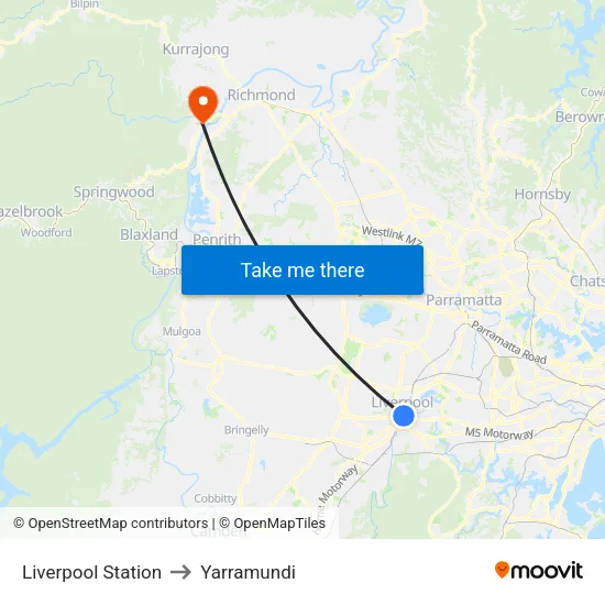 Liverpool Station to Yarramundi map