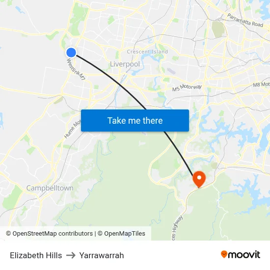 Elizabeth Hills to Yarrawarrah map