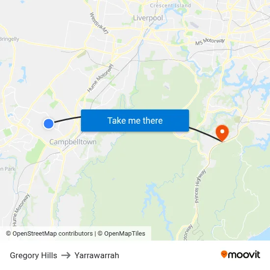 Gregory Hills to Yarrawarrah map