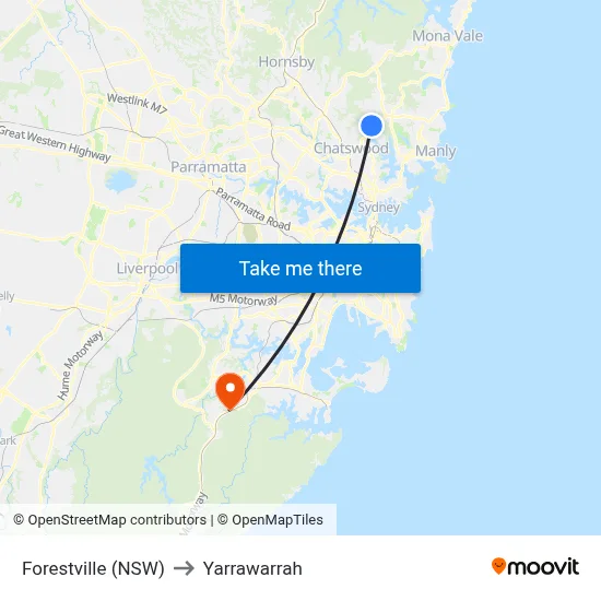 Forestville (NSW) to Yarrawarrah map