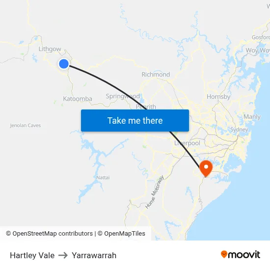 Hartley Vale to Yarrawarrah map