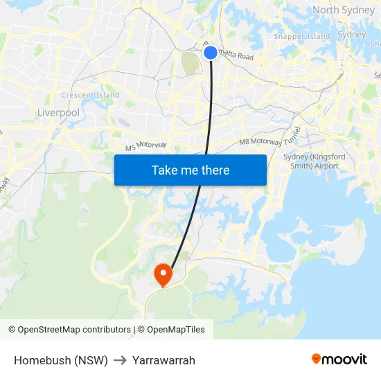 Homebush (NSW) to Yarrawarrah map