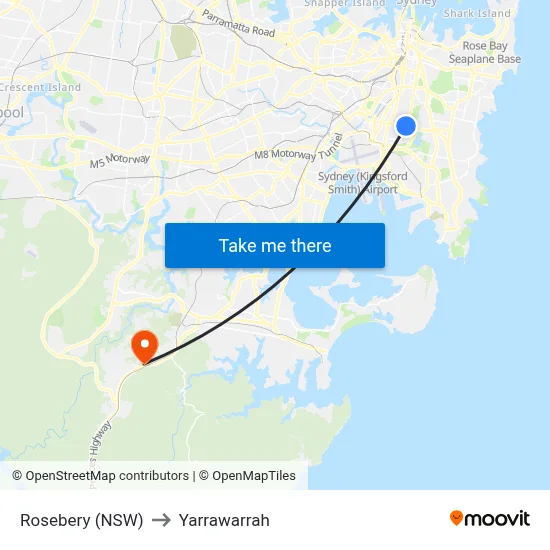 Rosebery (NSW) to Yarrawarrah map