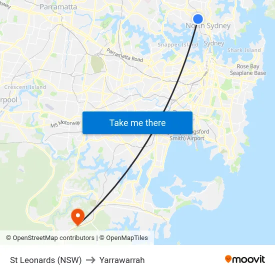 St Leonards (NSW) to Yarrawarrah map