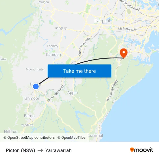 Picton (NSW) to Yarrawarrah map