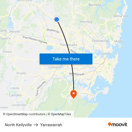 North Kellyville to Yarrawarrah map
