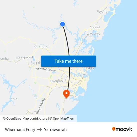 Wisemans Ferry to Yarrawarrah map