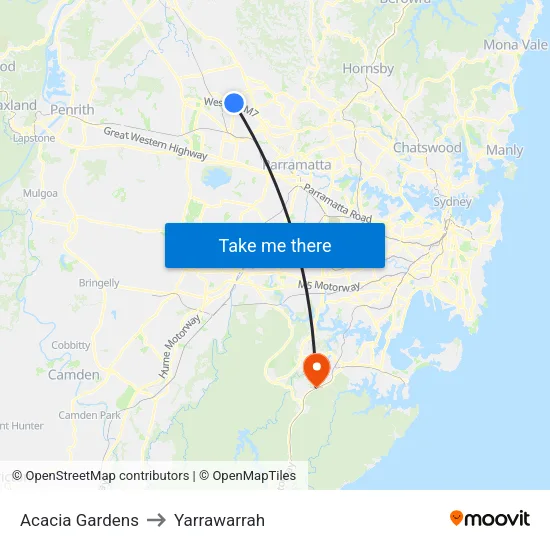 Acacia Gardens to Yarrawarrah map