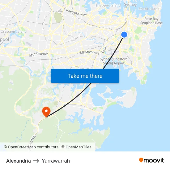 Alexandria to Yarrawarrah map
