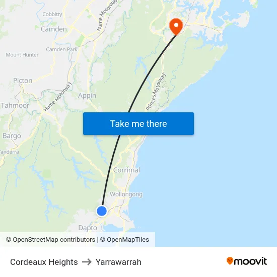 Cordeaux Heights to Yarrawarrah map