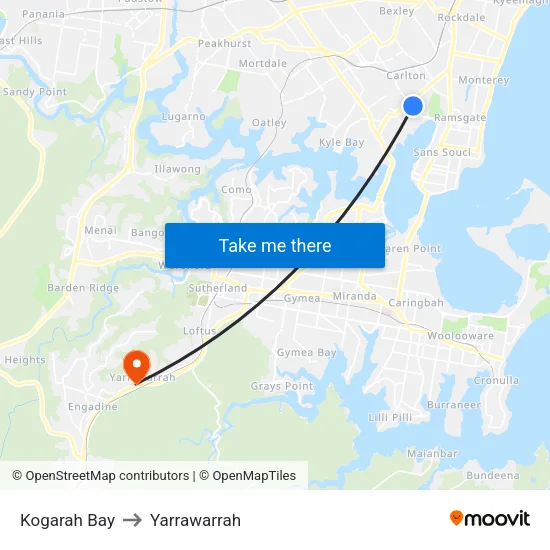 Kogarah Bay to Yarrawarrah map