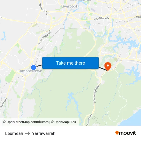 Leumeah to Yarrawarrah map
