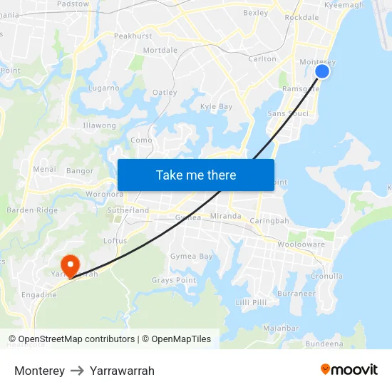 Monterey to Yarrawarrah map