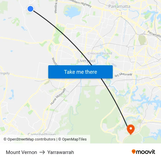 Mount Vernon to Yarrawarrah map