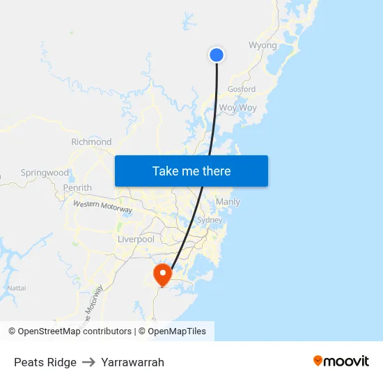 Peats Ridge to Yarrawarrah map