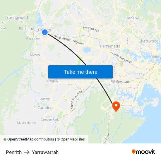 Penrith to Yarrawarrah map