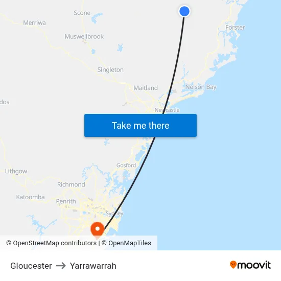 Gloucester to Yarrawarrah map