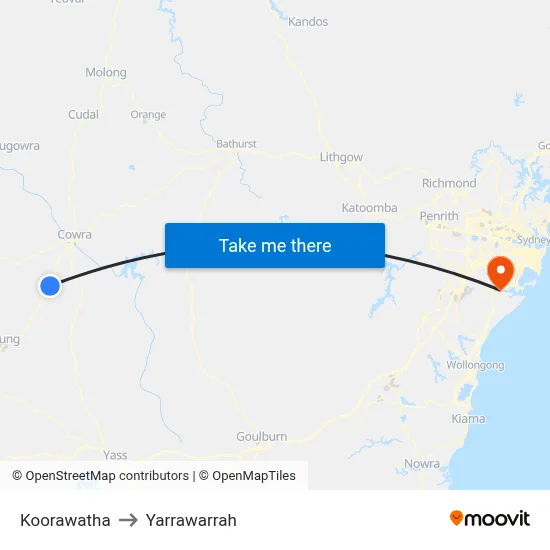 Koorawatha to Yarrawarrah map