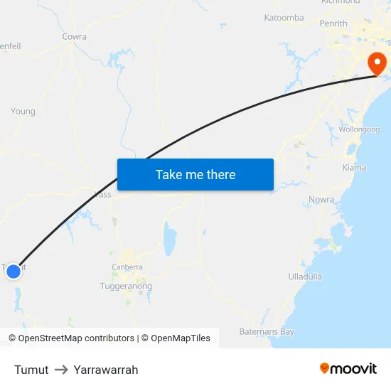 Tumut to Yarrawarrah map