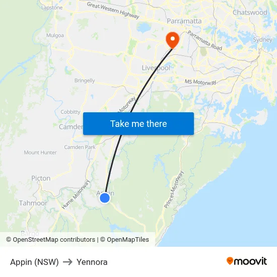 Appin (NSW) to Yennora map