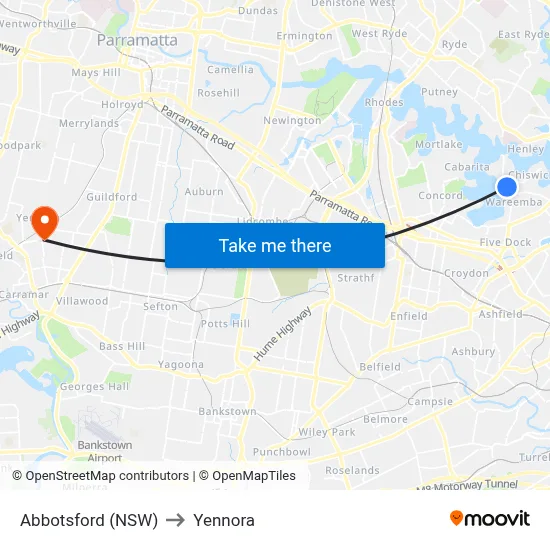 Abbotsford (NSW) to Yennora map