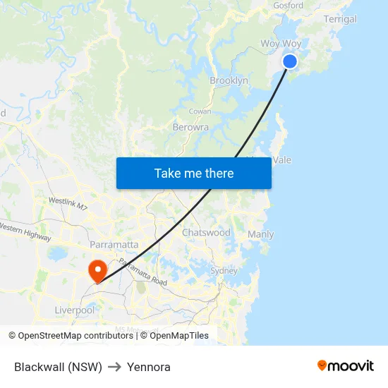 Blackwall (NSW) to Yennora map