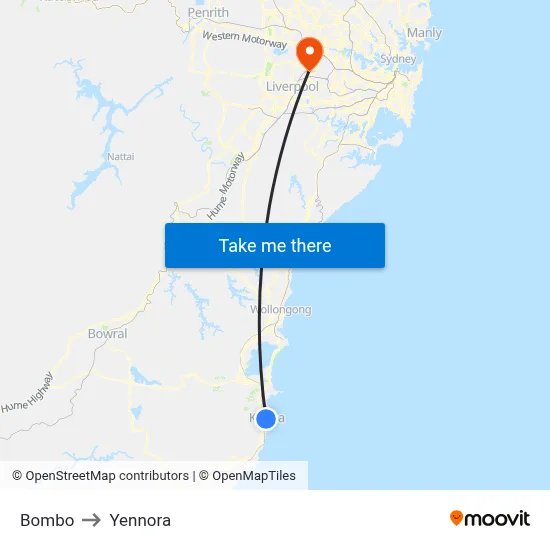 Bombo to Yennora map