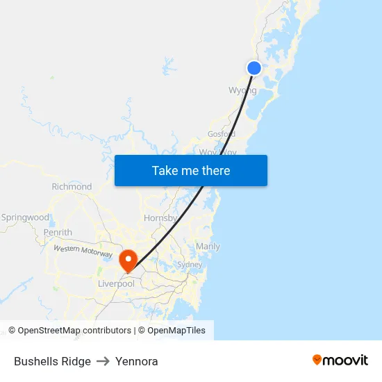 Bushells Ridge to Yennora map