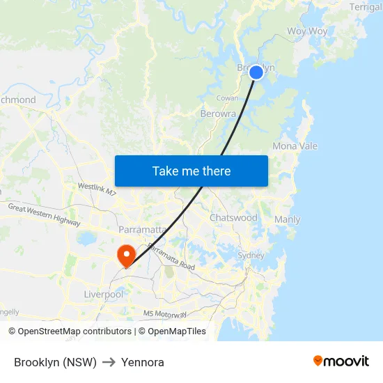 Brooklyn (NSW) to Yennora map