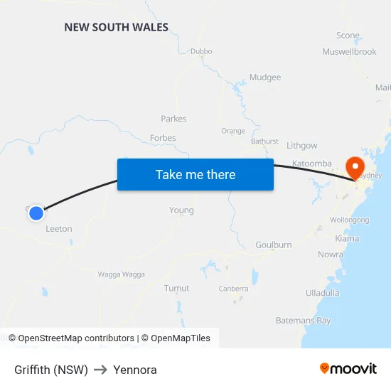 Griffith (NSW) to Yennora map