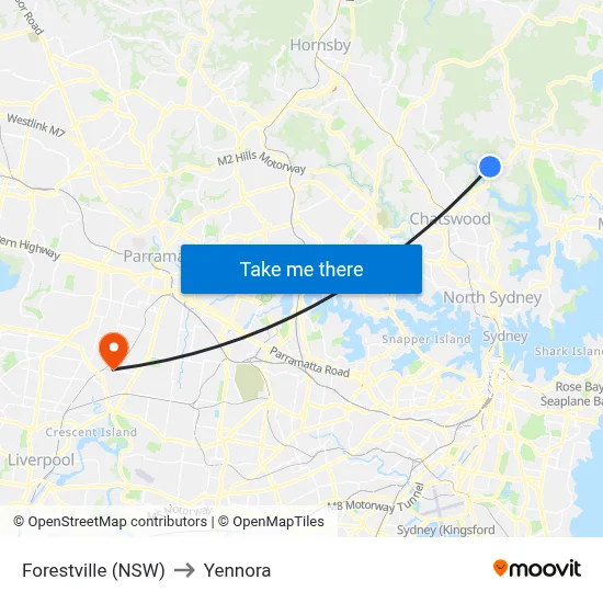 Forestville (NSW) to Yennora map