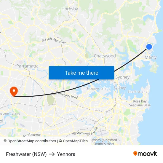 Freshwater (NSW) to Yennora map