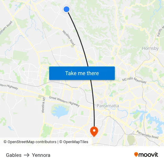 Gables to Yennora map