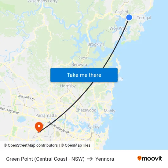 Green Point (Central Coast - NSW) to Yennora map