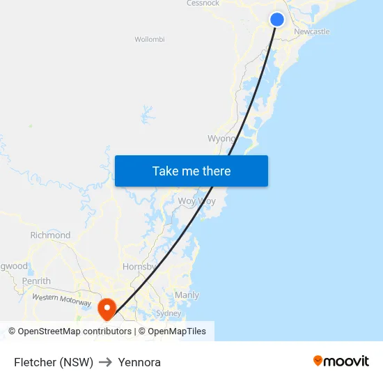 Fletcher (NSW) to Yennora map